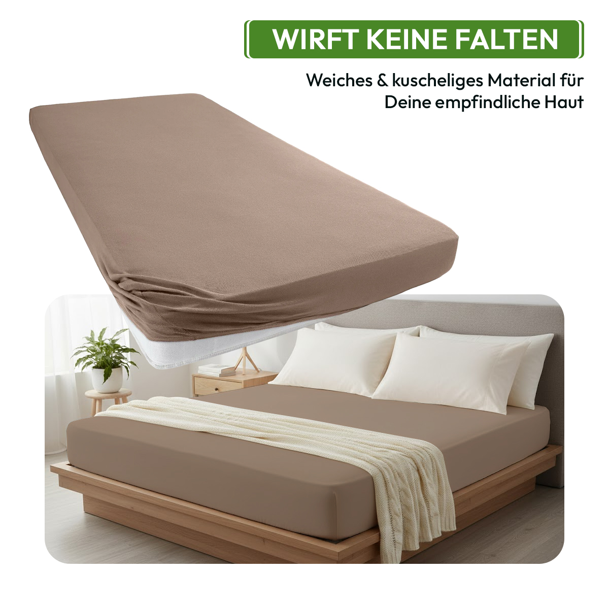 Jersey Spannbettlaken 140gsm in große 140-160x200+30 cm | Nougat / Taupe Farbe