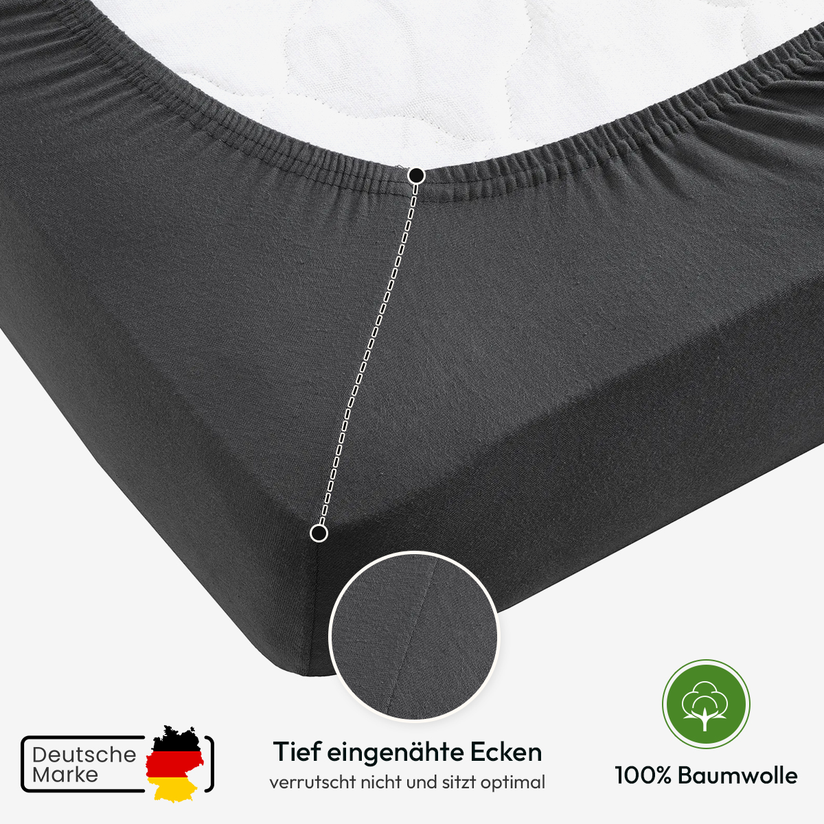 Jersey Spannbettlaken 140gsm in große 140-160x200+30 cm | Anthrazit / Graphit Farbe