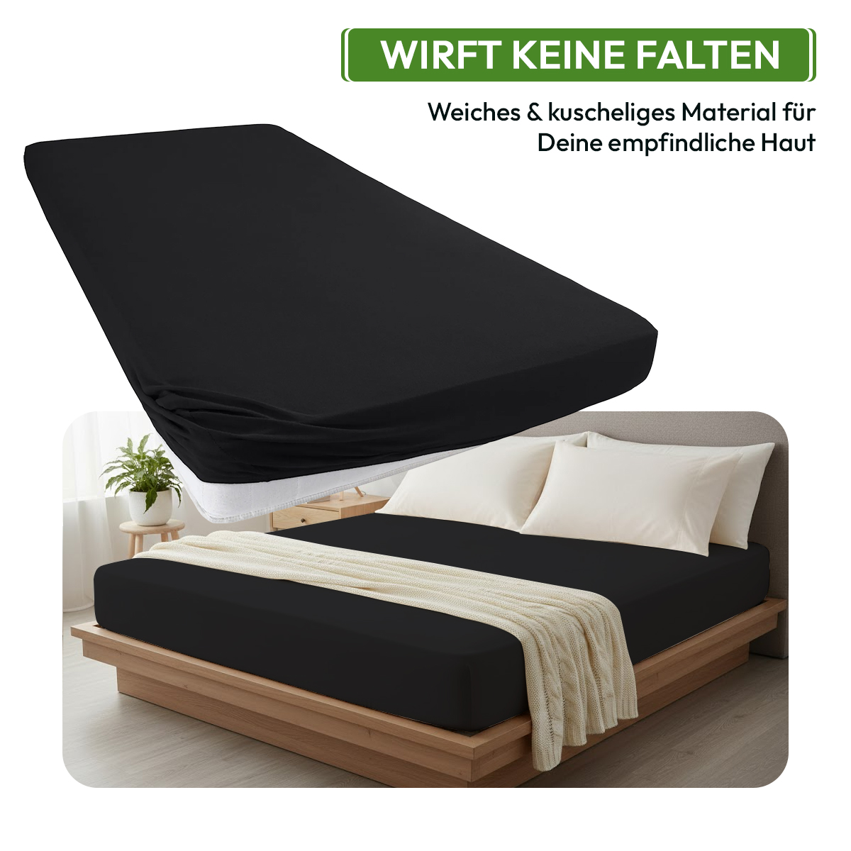 Jersey Spannbettlaken 140gsm in große 140-160x200+30 cm | Schwarz Farbe