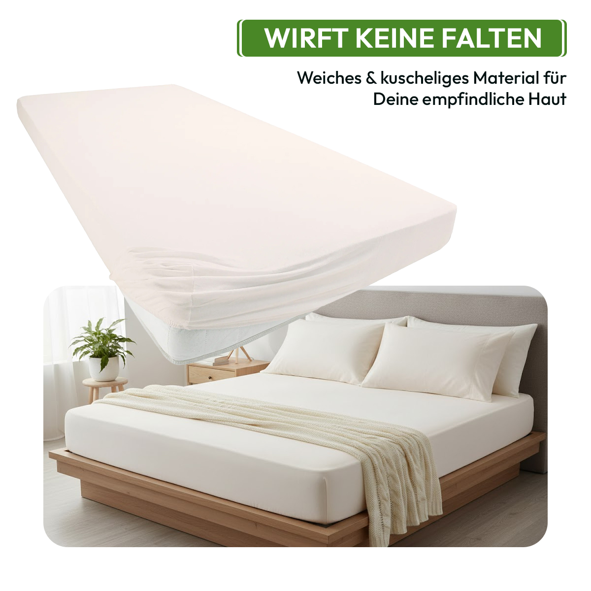 Jersey Spannbettlaken 140gsm in große 180-200x200+30 cm | Natur / Ecru Farbe