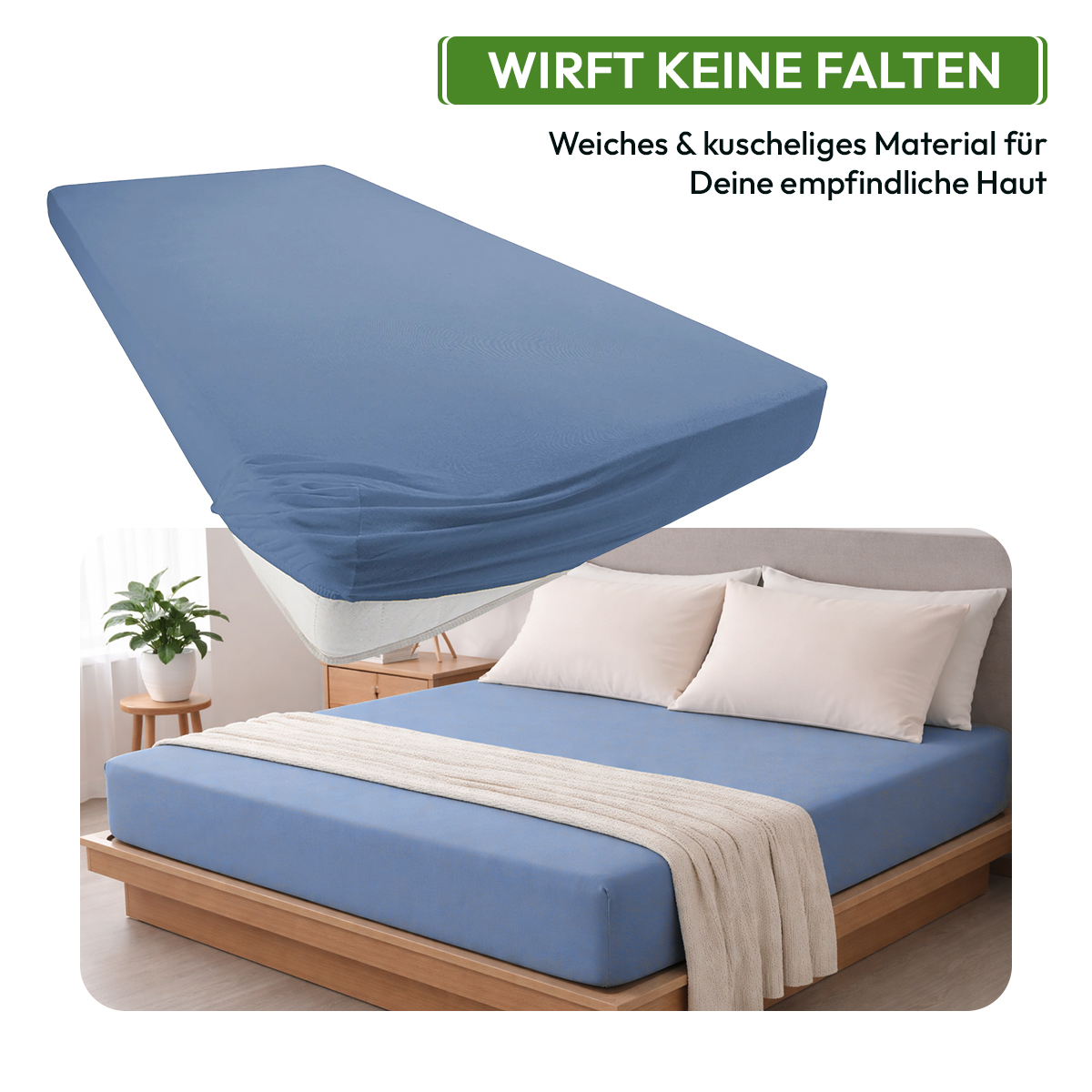 Jersey Spannbettlaken 140gsm in große 180-200x200+30 cm | Rauchblau Farbe