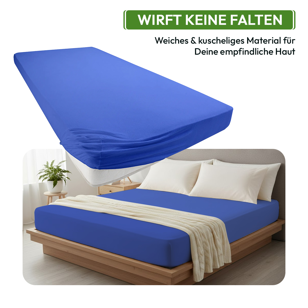 Jersey Spannbettlaken 140gsm in große 180-200x200+30 cm | Royal / Kobalt Farbe