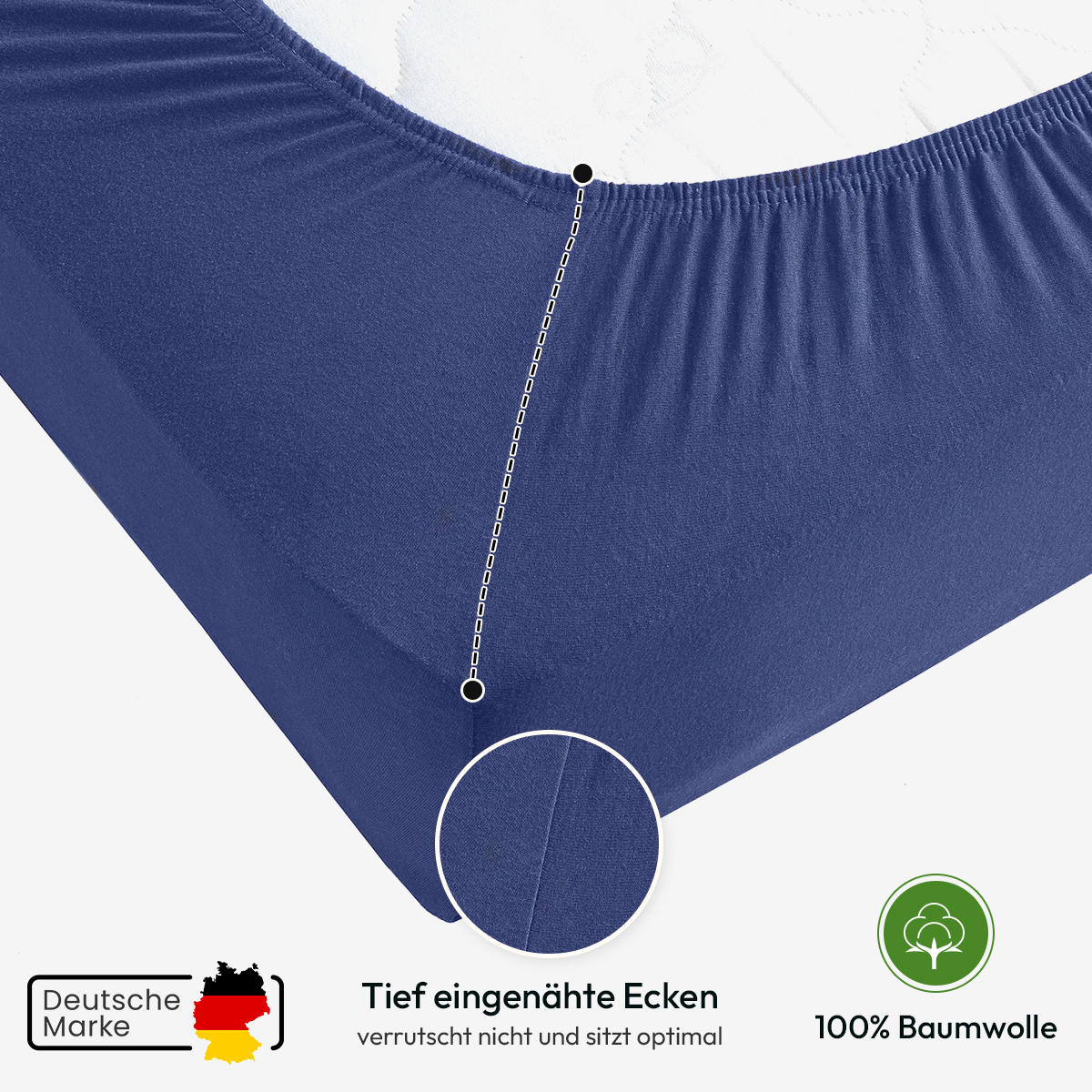 Jersey Spannbettlaken 140gsm in große 180-200x200+30 cm | Marine / Navy Farbe