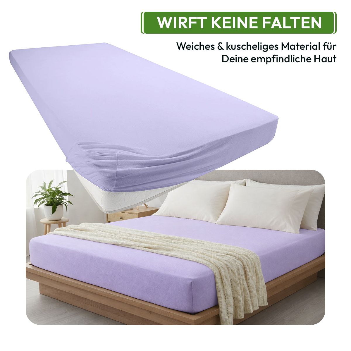 Jersey Spannbettlaken 140gsm in große 180-200x200+30 cm | Flieder Farbe