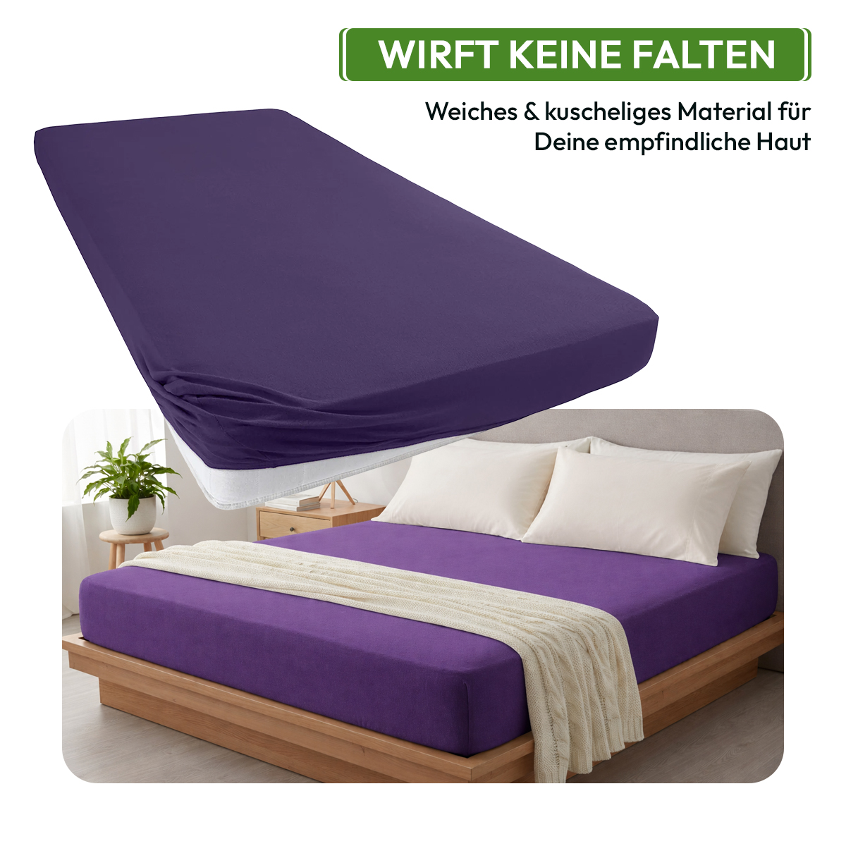 Jersey Spannbettlaken 140gsm in große 180-200x200+30 cm | Aubergine / Pflaume Farbe