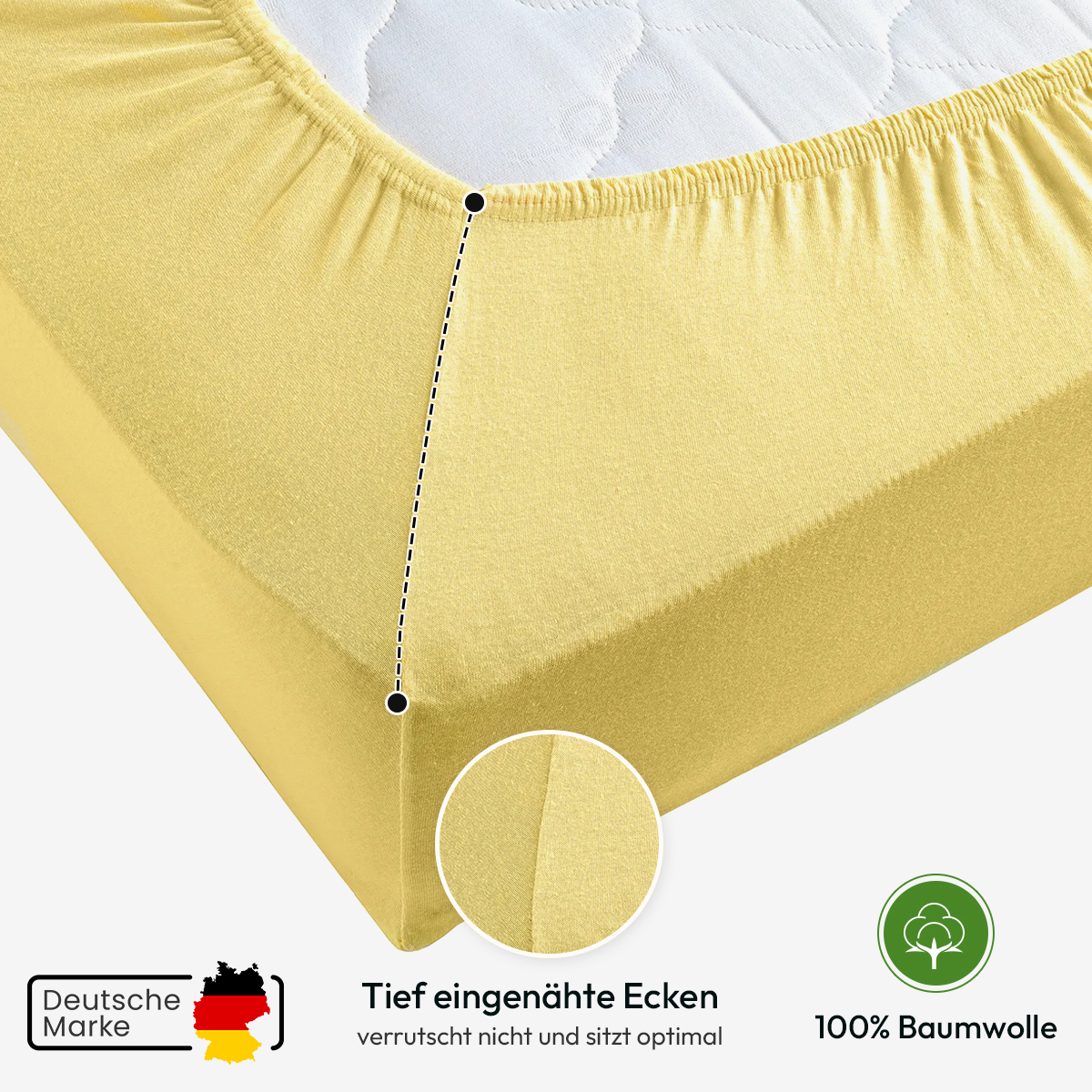 Jersey Spannbettlaken 140gsm in große 180-200x200+30 cm | Gelb / Vanille Farbe