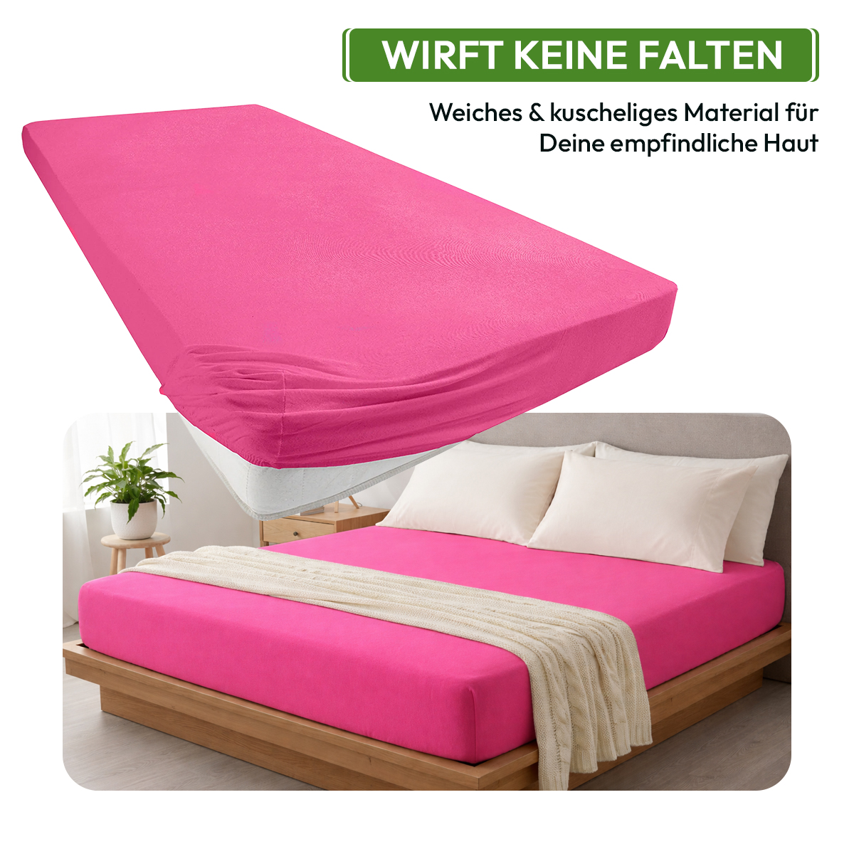 Jersey Spannbettlaken 140gsm in große 180-200x200+30 cm | Magenta / Pink Farbe