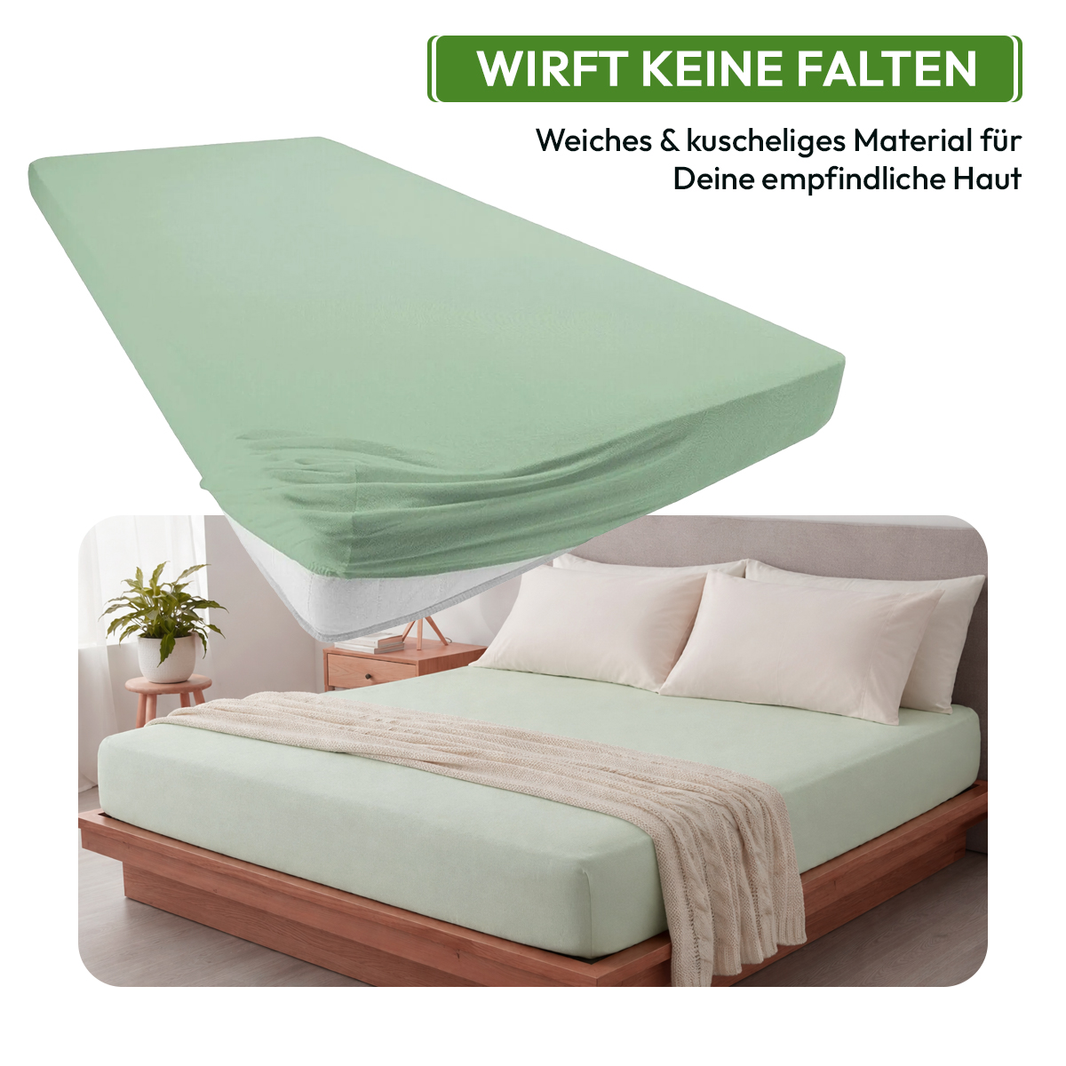 Jersey Spannbettlaken 140gsm in große 180-200x200+30 cm | Eukalyptus Farbe
