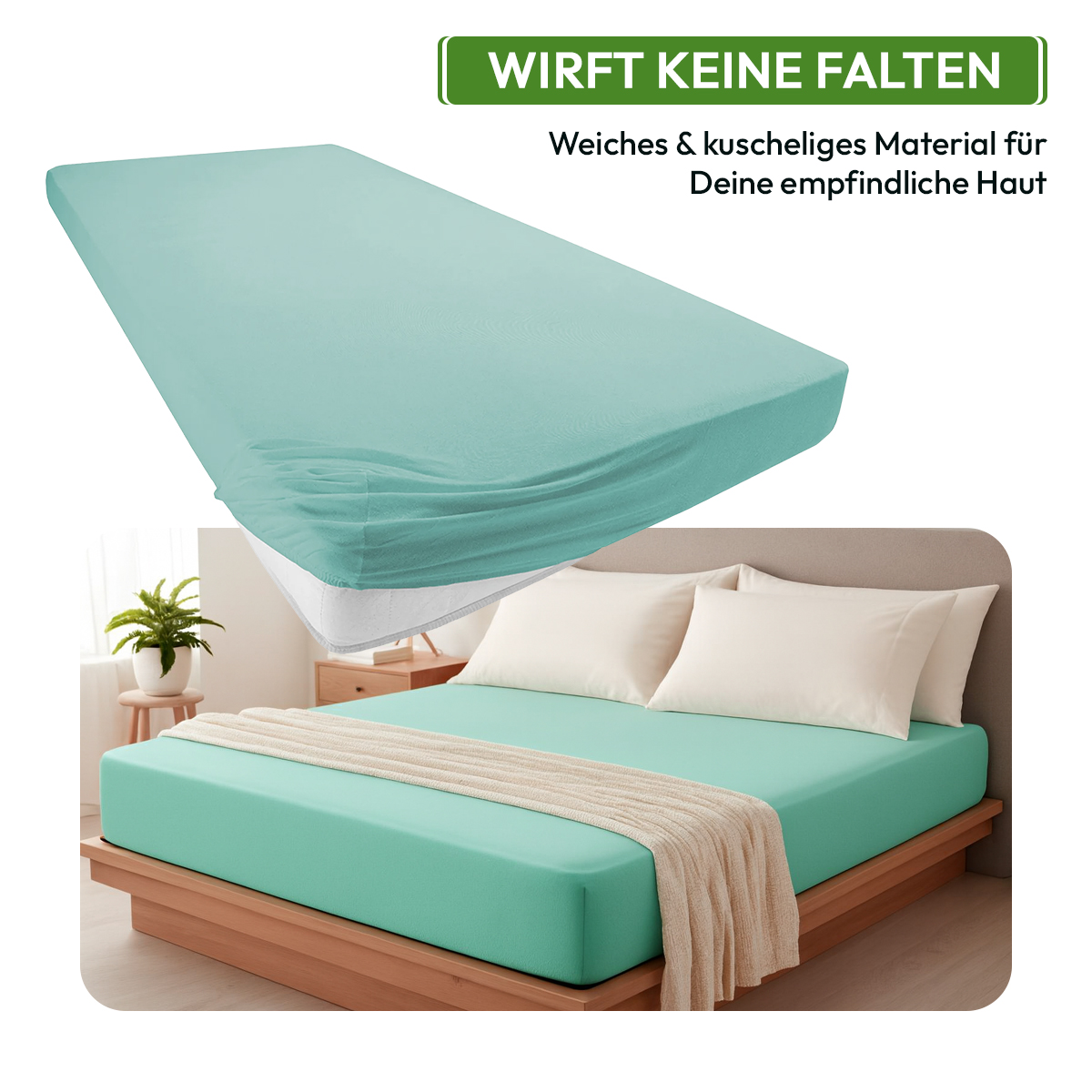 Jersey Spannbettlaken 140gsm in große 180-200x200+30 cm | Mint Farbe