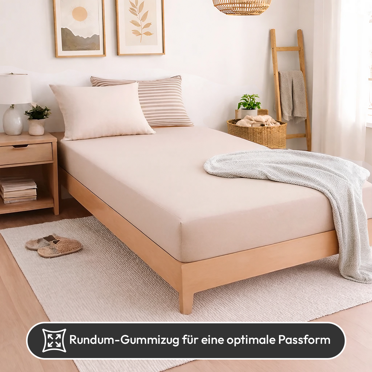 Jersey Spannbettlaken 140gsm in große 180-200x200+30 cm | Beige / Kiesel Farbe