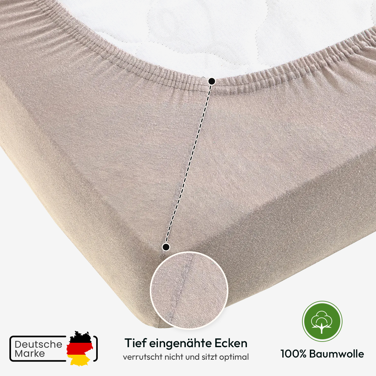 Jersey Spannbettlaken 140gsm in große 180-200x200+30 cm | Beige / Kiesel Farbe
