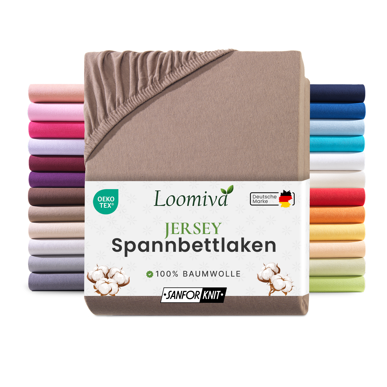 Jersey Spannbettlaken 140gsm in große 180-200x200+30 cm | Nougat / Taupe Farbe