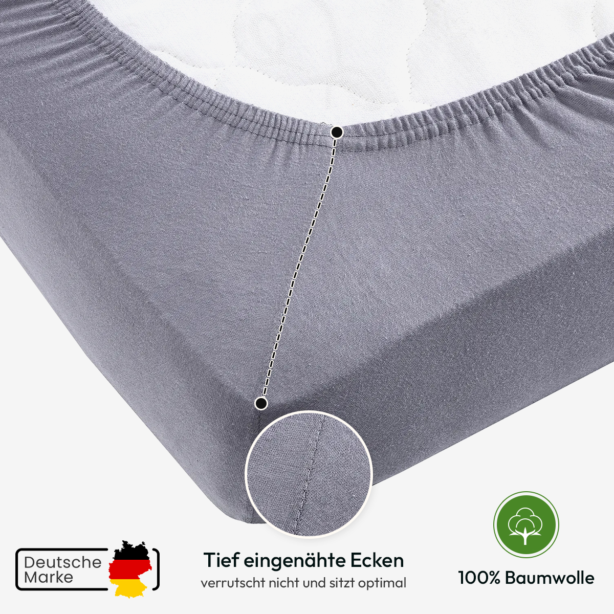 Jersey Spannbettlaken 140gsm in große 180-200x200+30 cm | Grau / Platin Farbe