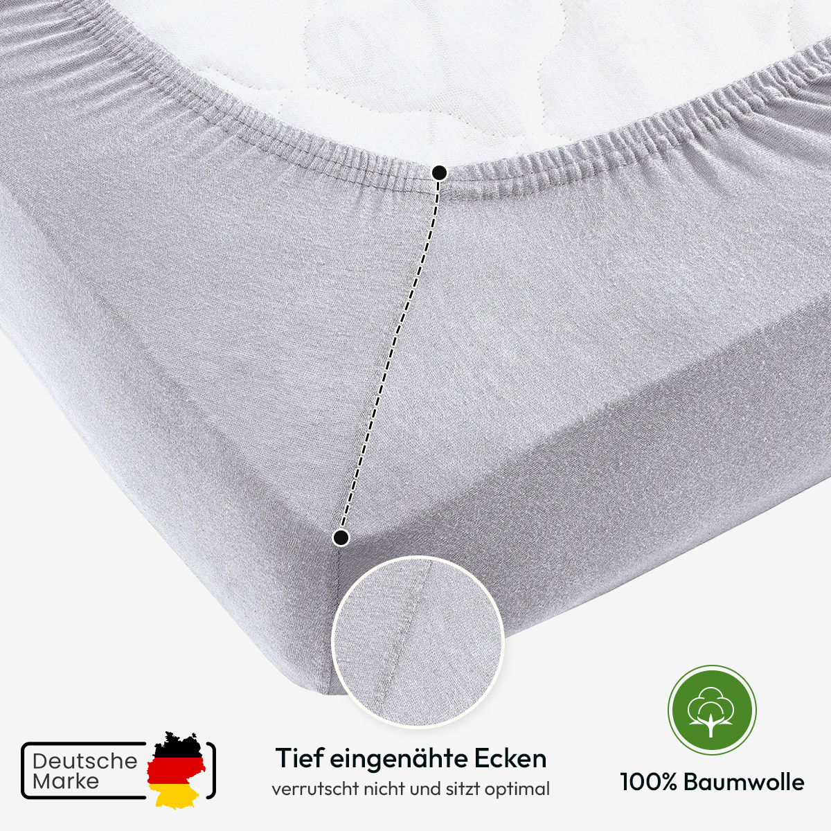 Jersey Spannbettlaken 140gsm in große 180-200x200+30 cm | Silber / Hellgrau Farbe