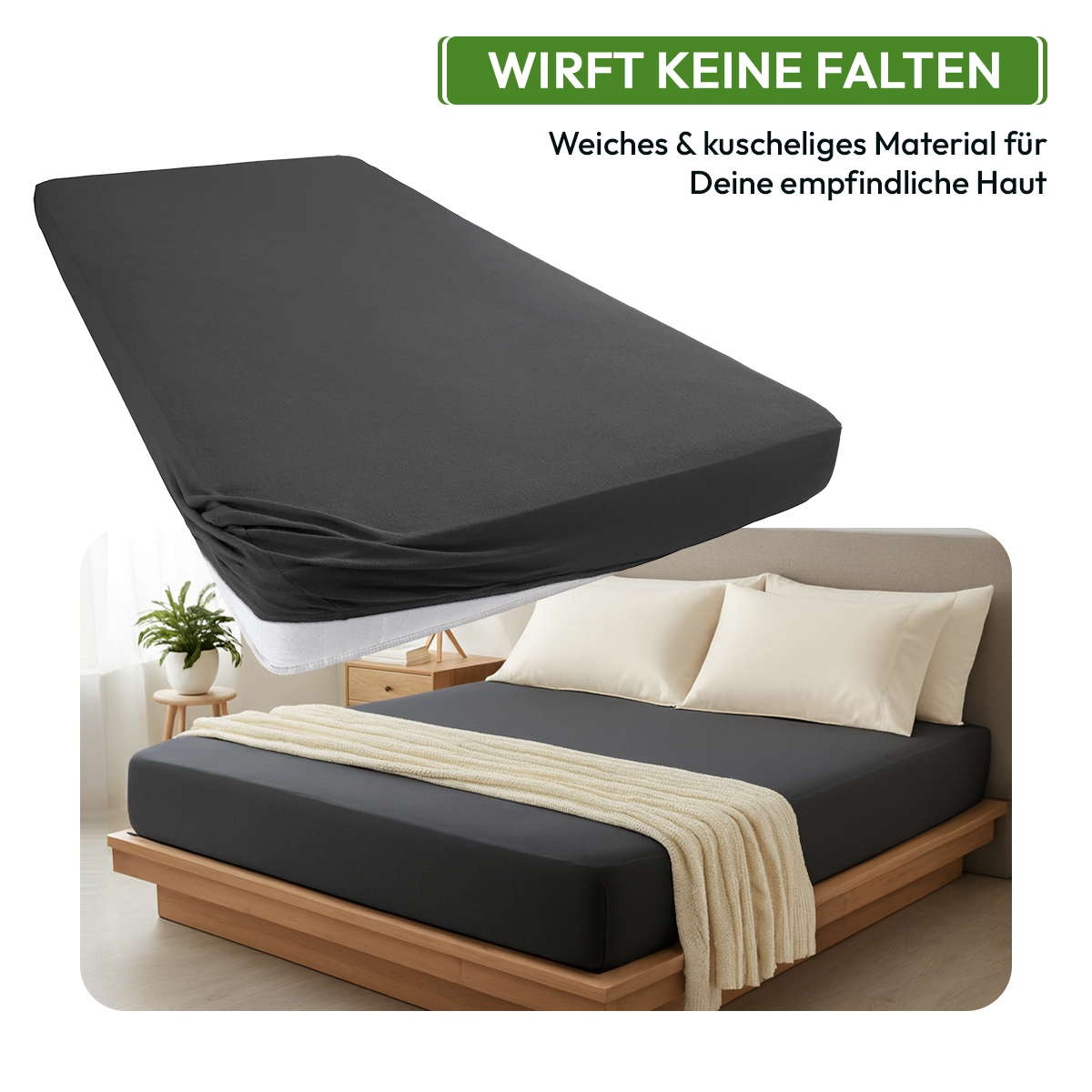 Jersey Spannbettlaken 140gsm in große 180-200x200+30 cm | Anthrazit / Graphit Farbe
