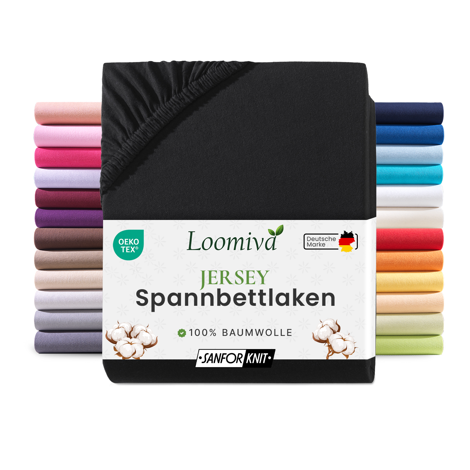 Jersey Spannbettlaken 140gsm in große 180-200x200+30 cm | Schwarz Farbe