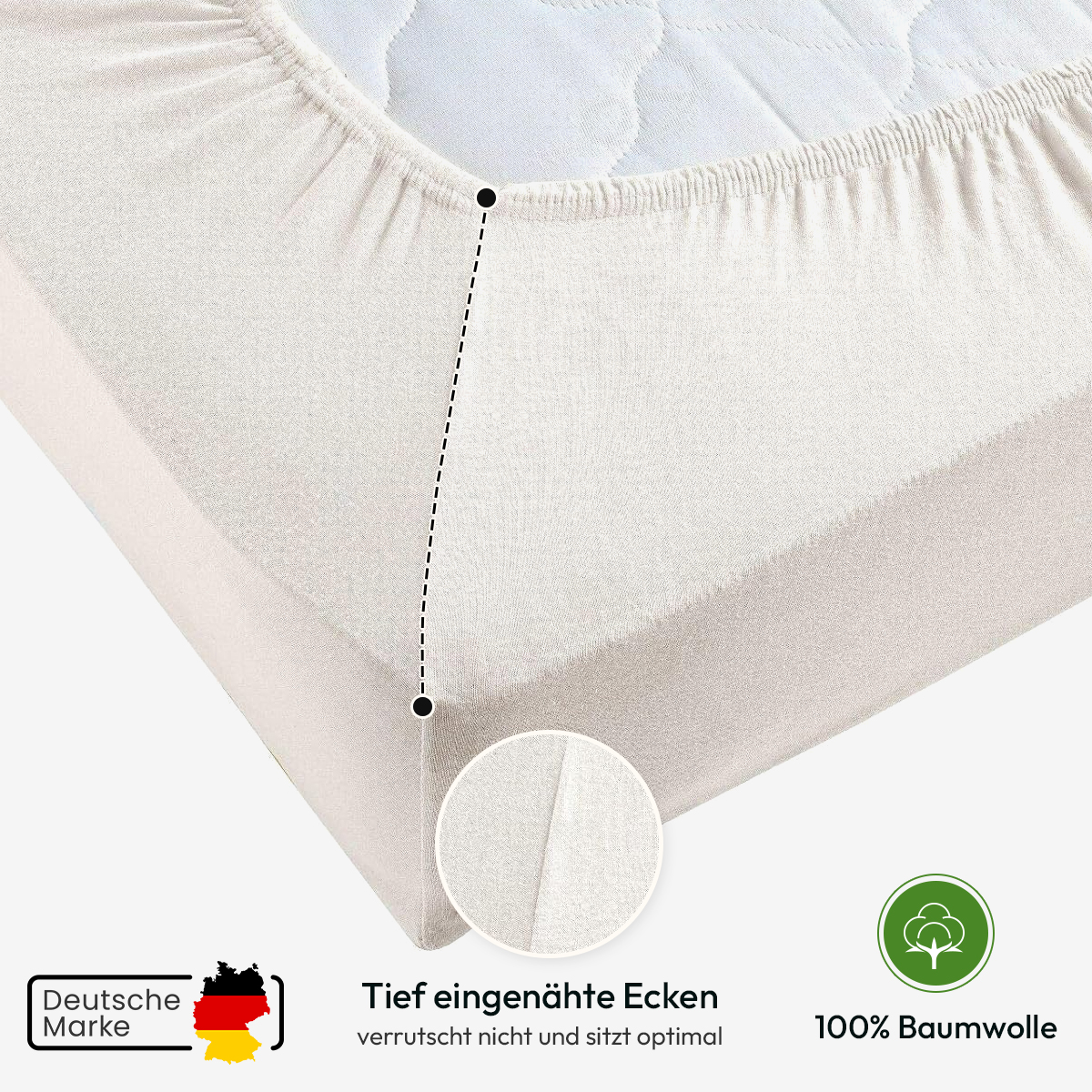 WB/Boxspringbett Spannbettlaken 190gsm in große 180-200x220+40 cm | Natur / Ecru Farbe