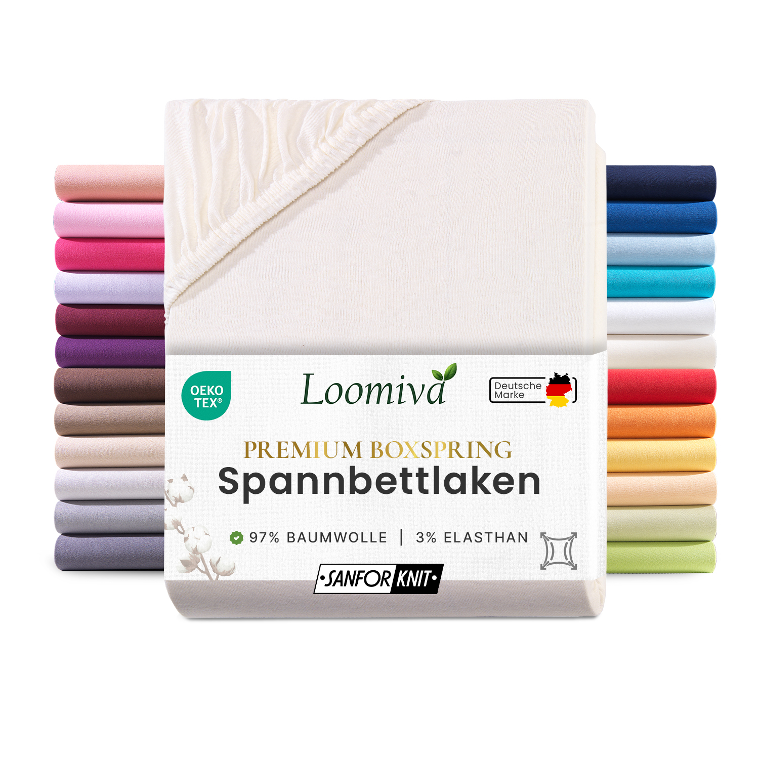WB/Boxspringbett Spannbettlaken 190gsm in große 180-200x220+40 cm | Natur / Ecru Farbe