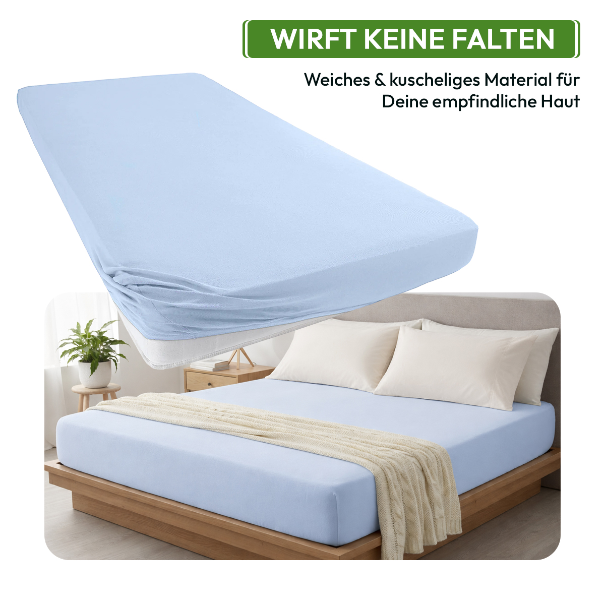 WB/Boxspringbett Spannbettlaken 190gsm in große 180-200x220+40 cm | Bleu / Hellblau Farbe